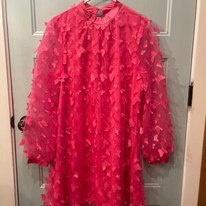 Hot Pink Dress, Medium, Special Occasion, Shimmering Butterfly Overlay